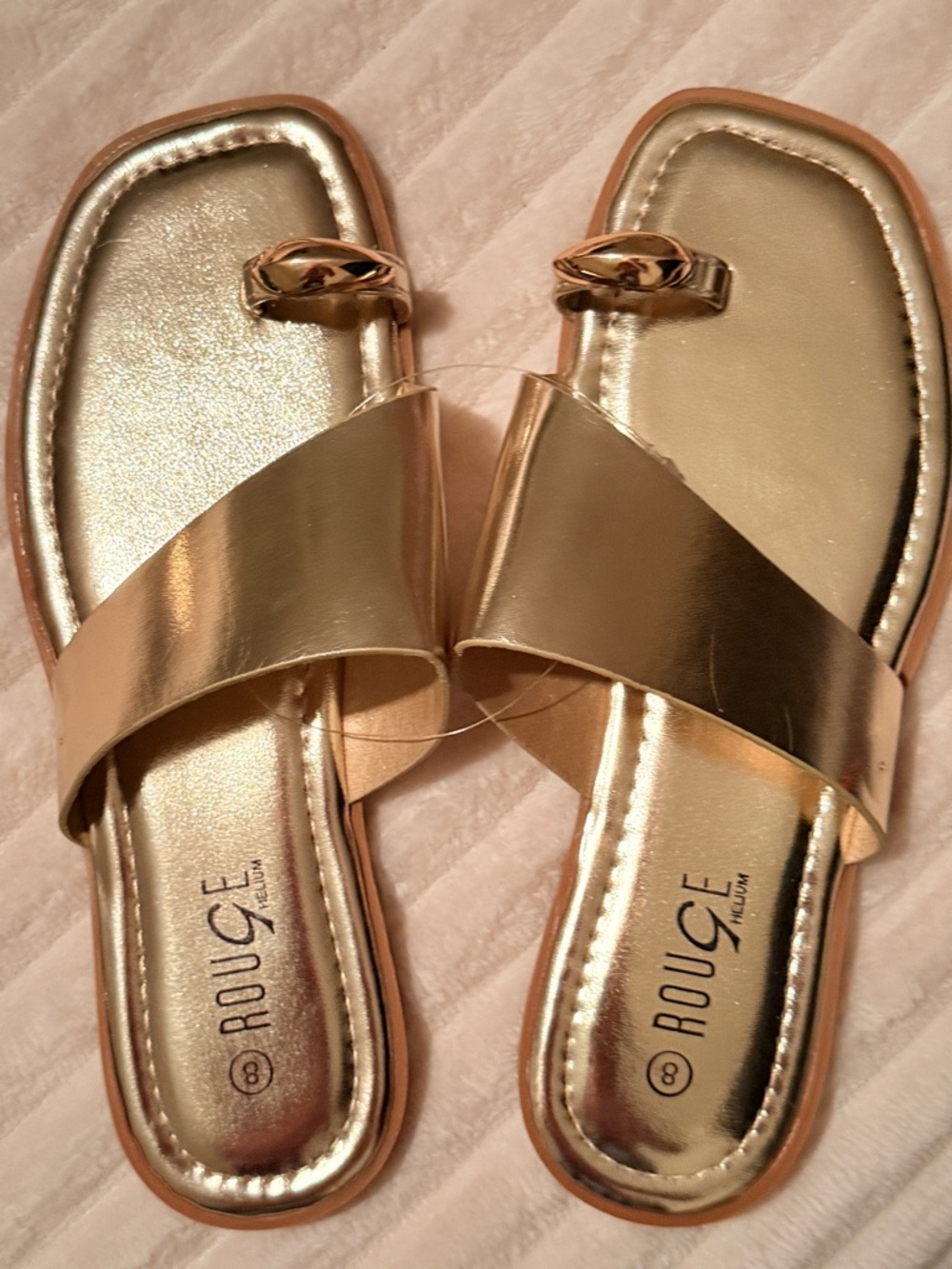 Rouge Helium Metallic Gold Slide Sandals with Toe Loop